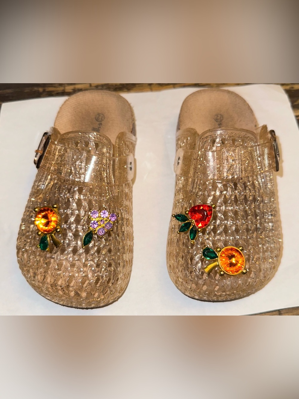 Kids Gold Jeweled Slip-On Clogs size 12